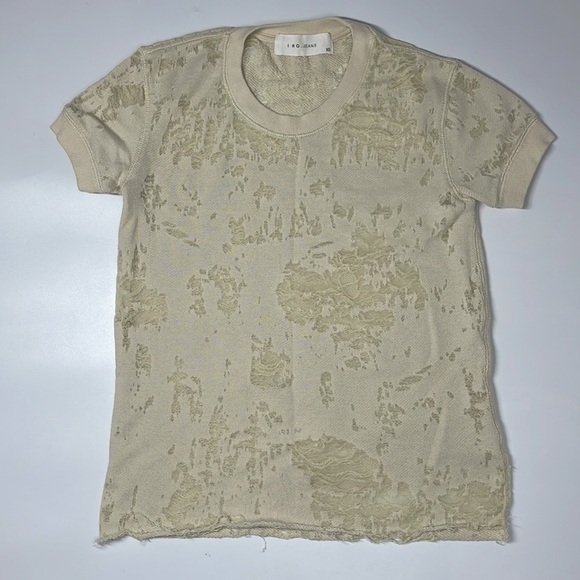 IRO Jeans Shredded Sheer Pattern Short Sleeve Raw Hem Top Size XS - Picture 1 of 7